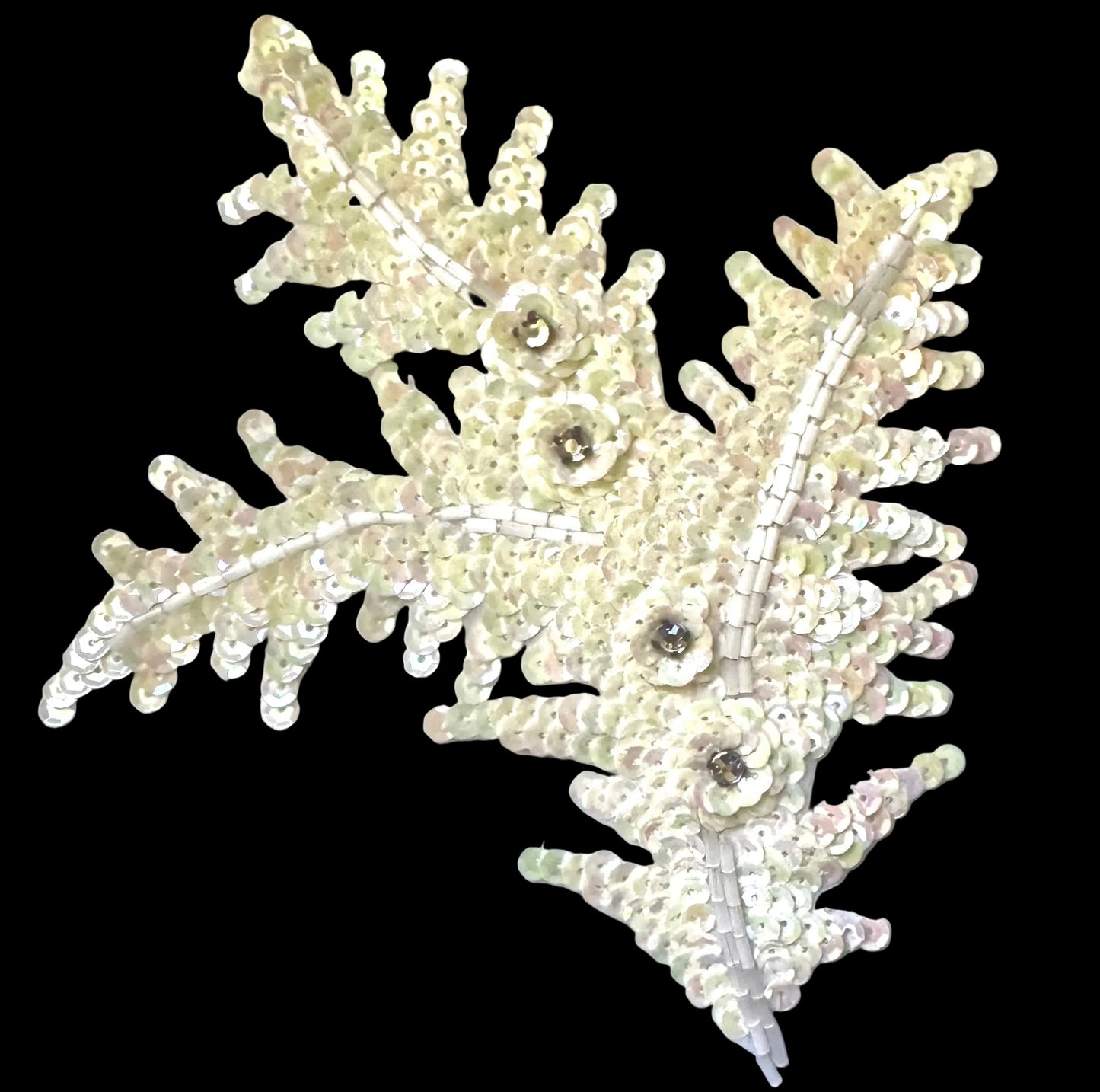 Leaf Off White with Sequins and Rhinestones 7' x 6"
