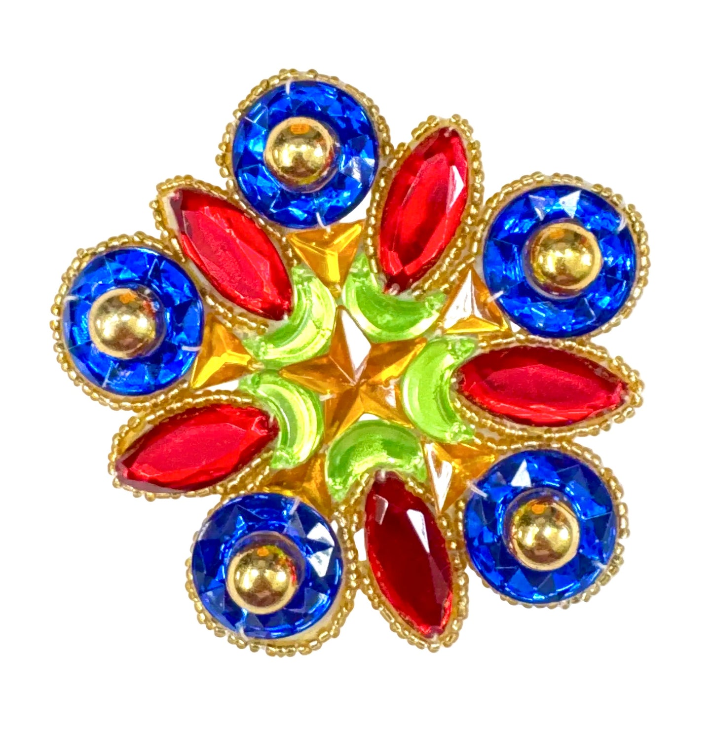 Joya con motivo de diseñador con cuentas de oro y gemas multicolor de 3.75"