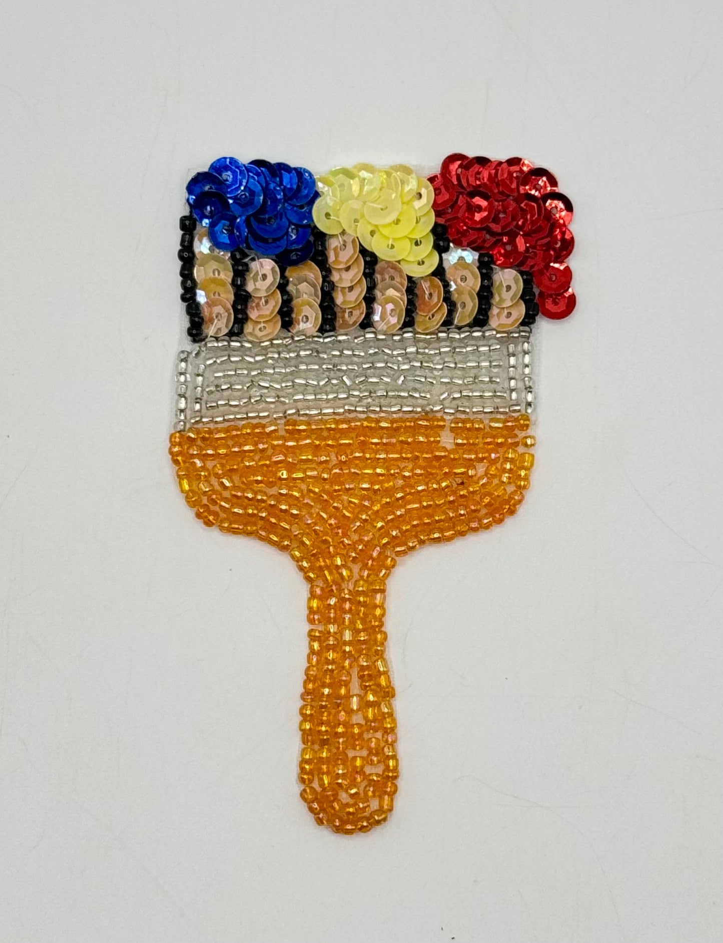 Artist Paint Brush Appliqué with Gold, Red, Yellow and Blue Sequins with Orange, Black and Silver Beads 3.5" x 2"