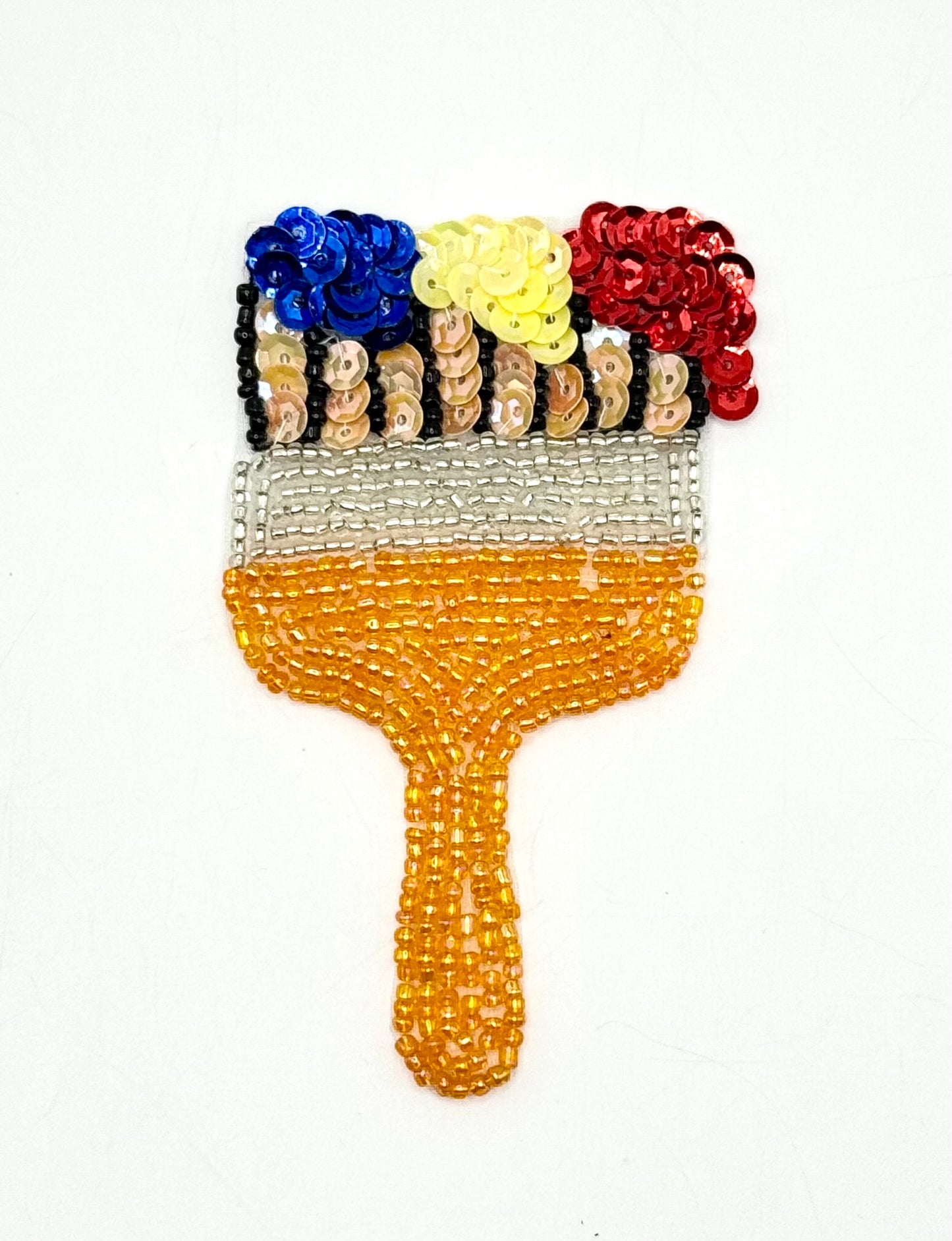 Artist Paint Brush Appliqué with Gold, Red, Yellow and Blue Sequins with Orange, Black and Silver Beads 3.5" x 2"