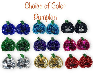 Choice of Color Pumpkin Pair Sequin Beaded 1.5" (sized each pumpkin)