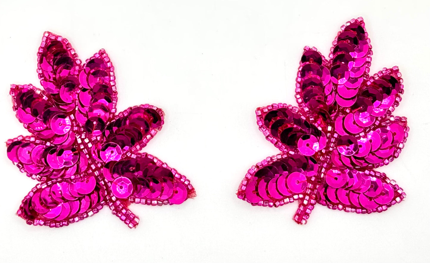 Leaf Pair with Fuchsia Sequins and Beads 2" x 1.5"