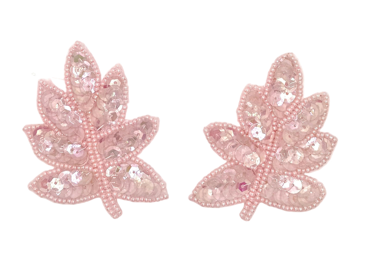 Par de hojas con lentejuelas y cuentas rosadas iridiscentes de 6.35 cm x 5.08 cm