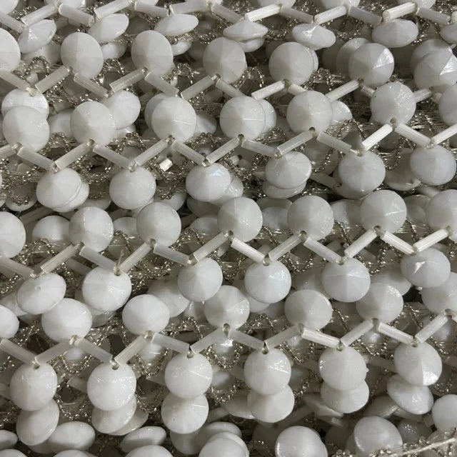 Trim with Two Rows White Beads with Tiny Silver Beads 3/4" Wide, Sold by the Yard