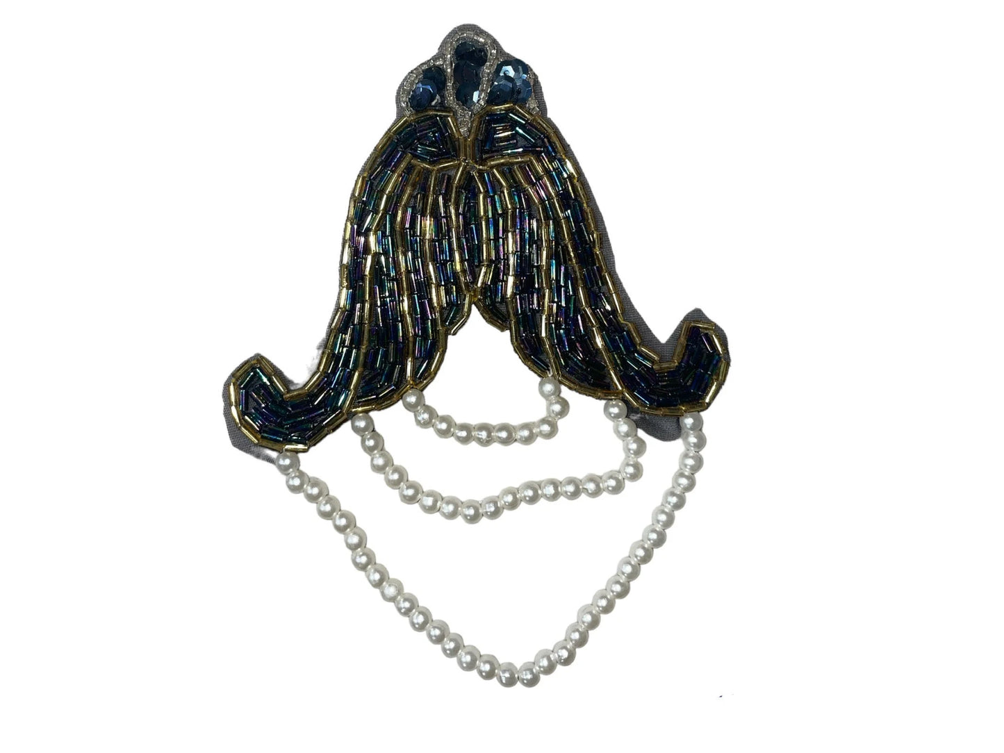 Epaulet with Moonlight, Gold, Silver and Pearl Beads 6" x 4.5"