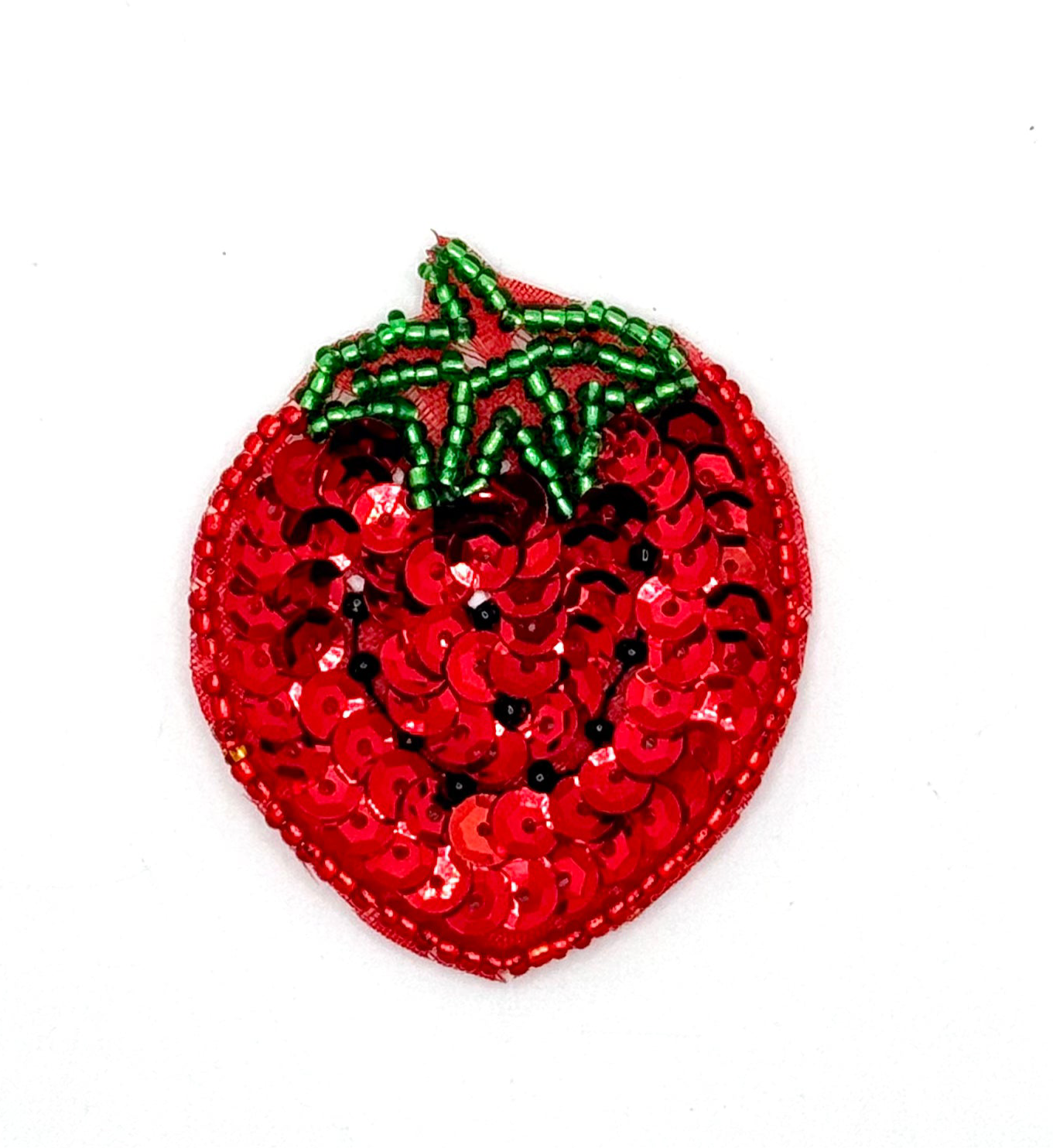 Strawberry Appliqué - Red Sequins -Green/Red/Black Beads 2.25" x 1.75"