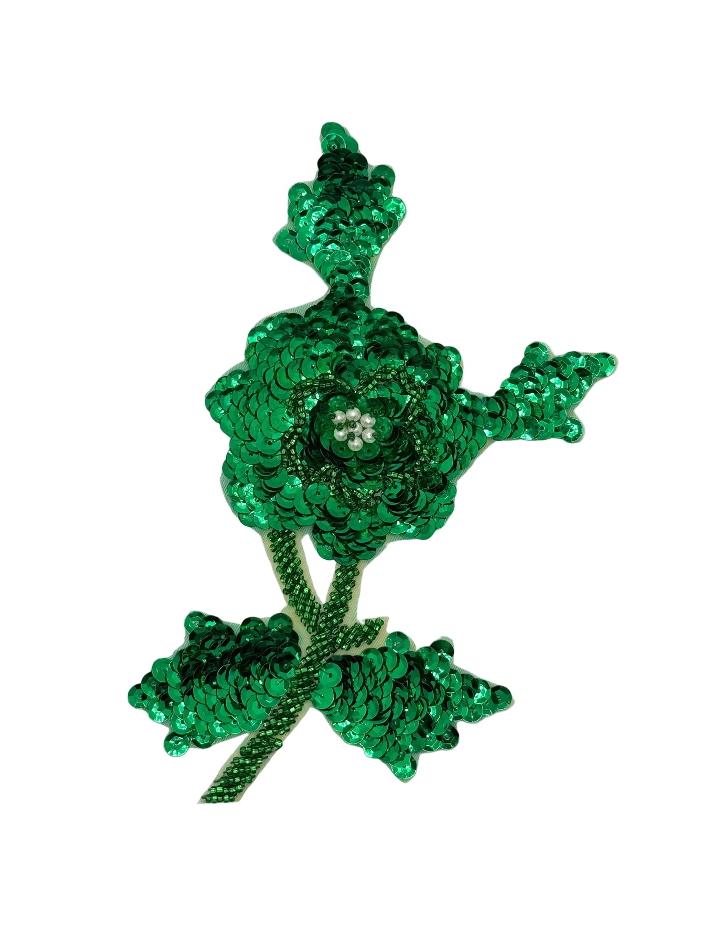 Flower - Green Sequins/Beads - Cluster Pearl Center 7.5" x 4”