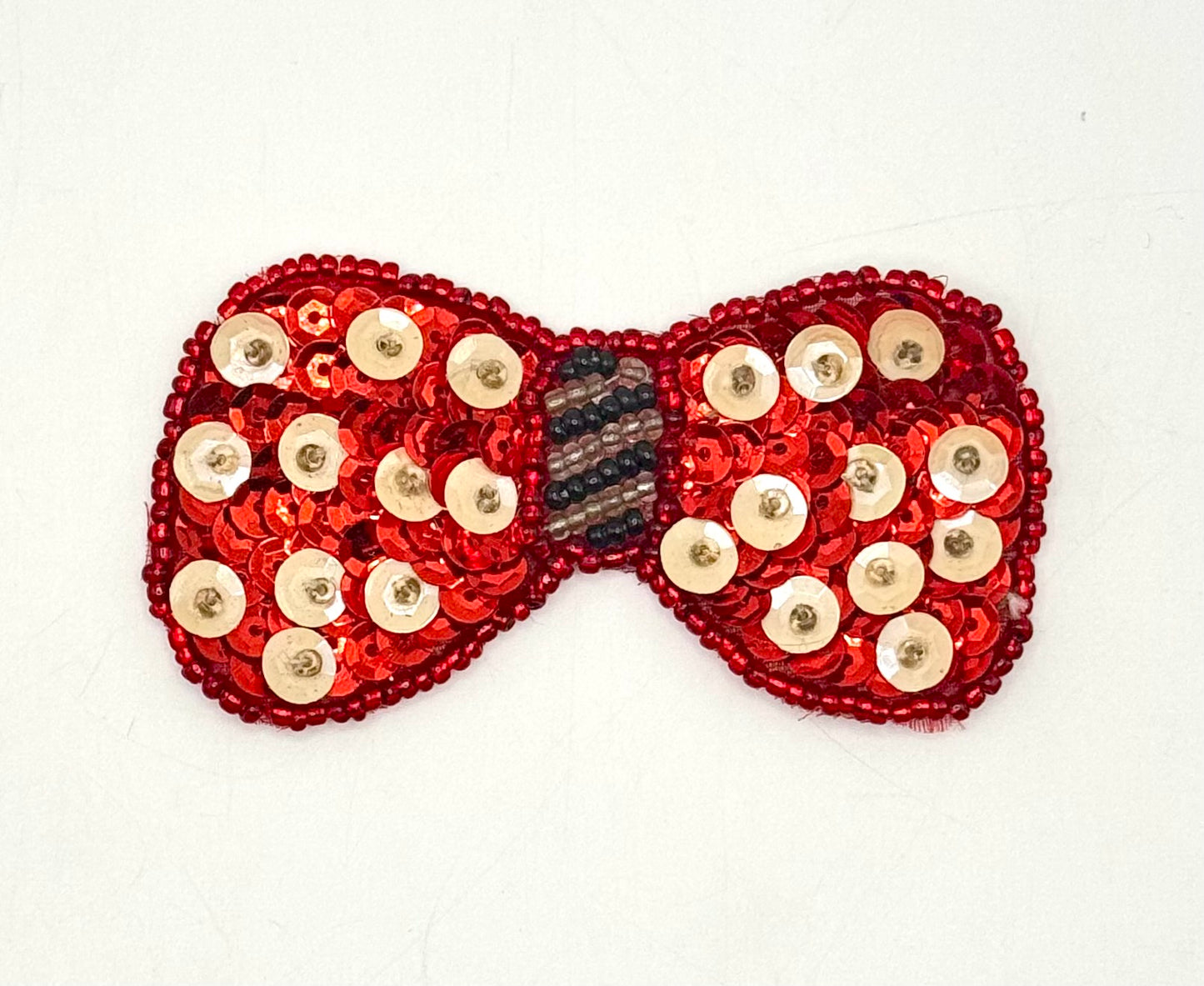 Bowtie Appliqué with Red Sequins and Beads and Off White Polka Dots