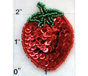 Strawberry with Red Sequins and Green, Red and Black Beads 2.25" x 1.75"