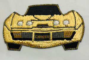 Corvette with Gold, black and silver sequins and beads 9" x 5"