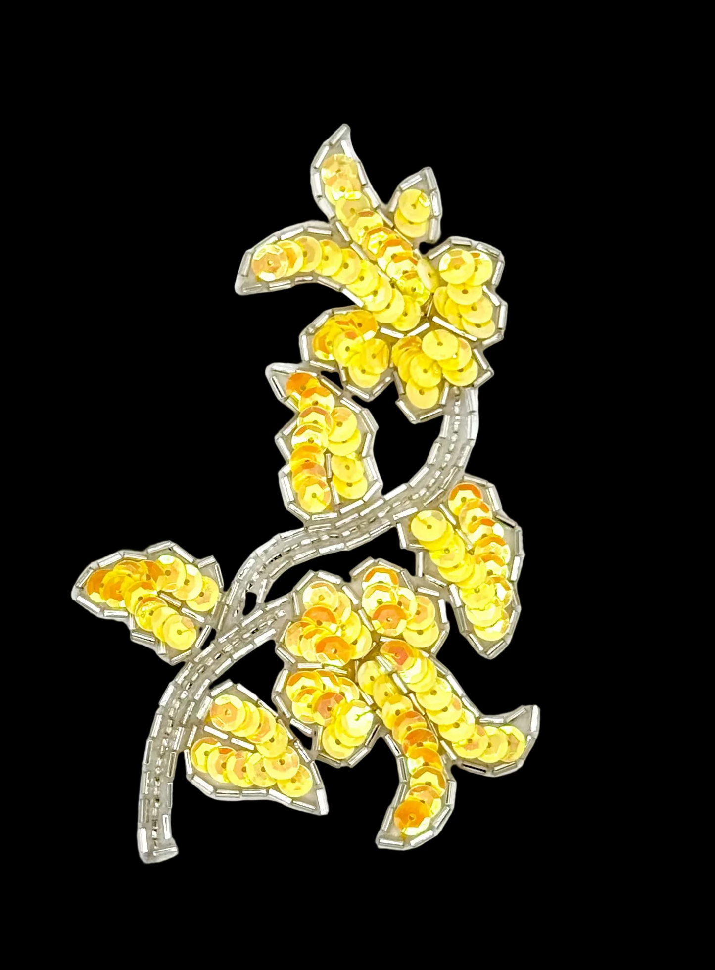 Choice of Flower Pair or Single - Yellow Vibrant Sequins and Silver Beads 5.5" x 3.5"