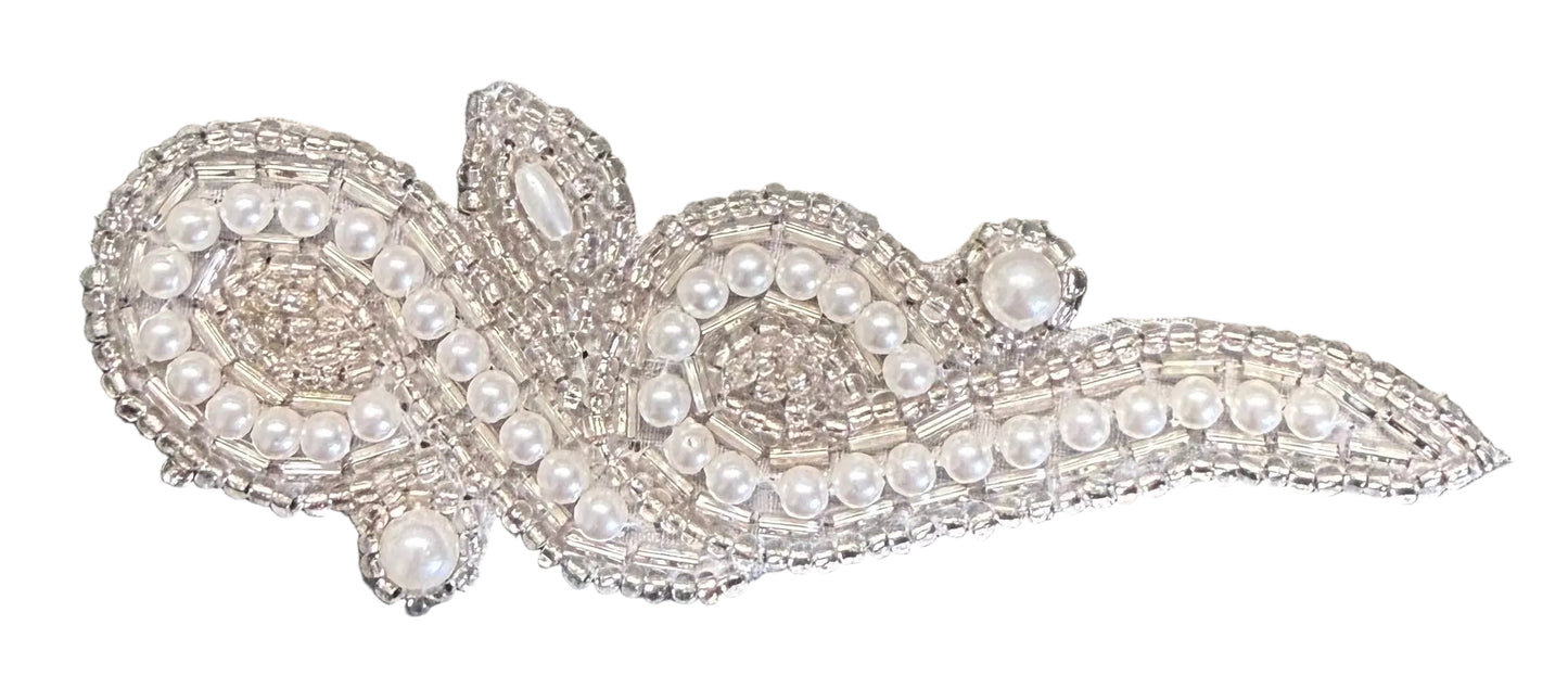 Designer Motif Swirl - Silver Beads - Pearls 4.25" x 1.5"