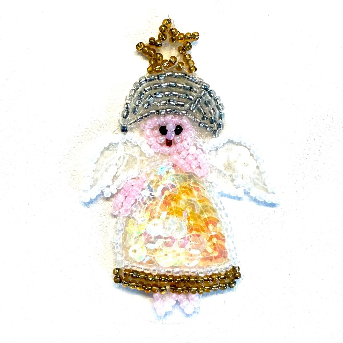 Ángel con lentejuelas iridiscentes y estrella 3" x 2"
