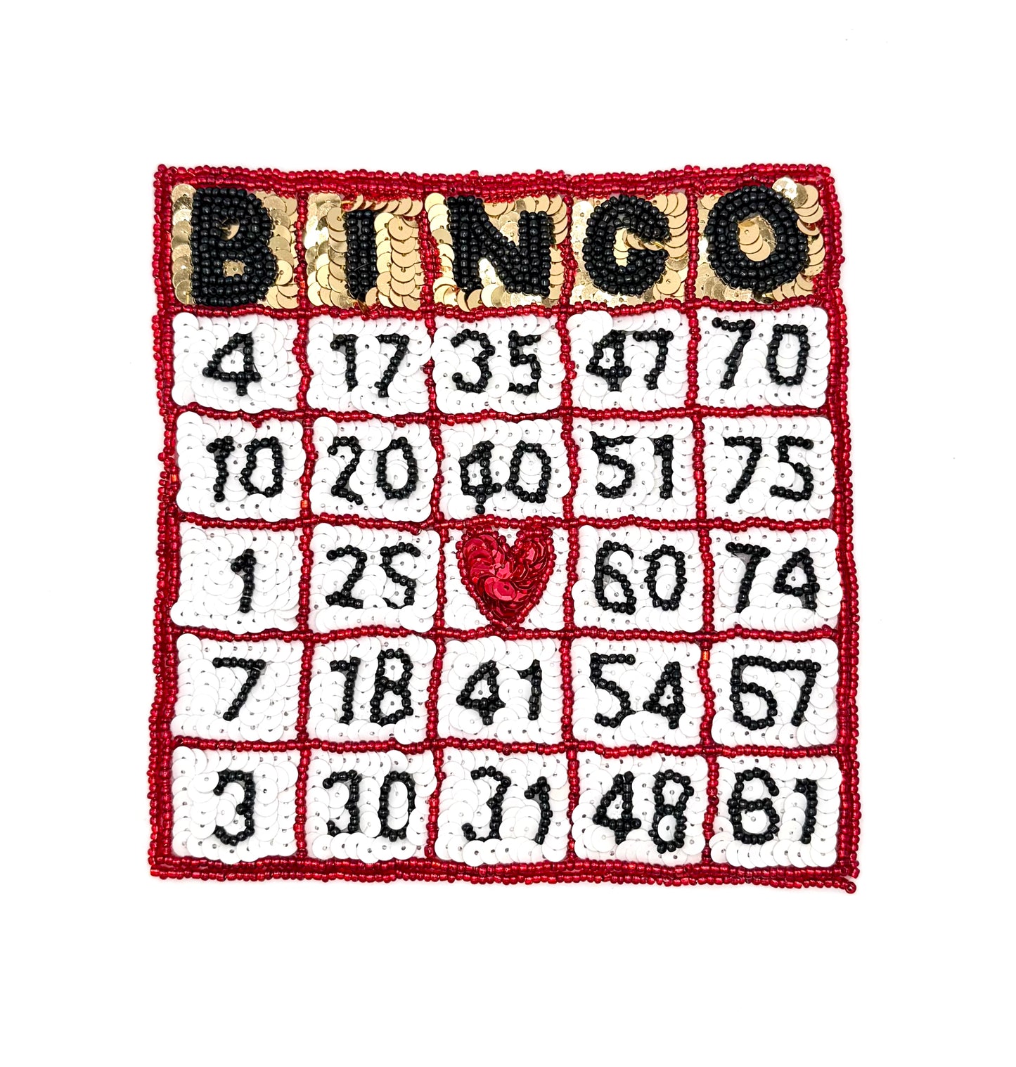 Bingo Card Sequin Appliqué with Multicolored Sequins and Beads 6" x 6.5" - Choice of Pre-glued or Not Pre-glued