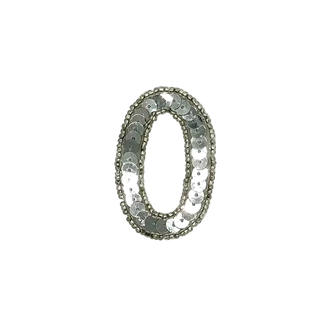 2” Number 0 Appliqué - Silver Sequins/Beads