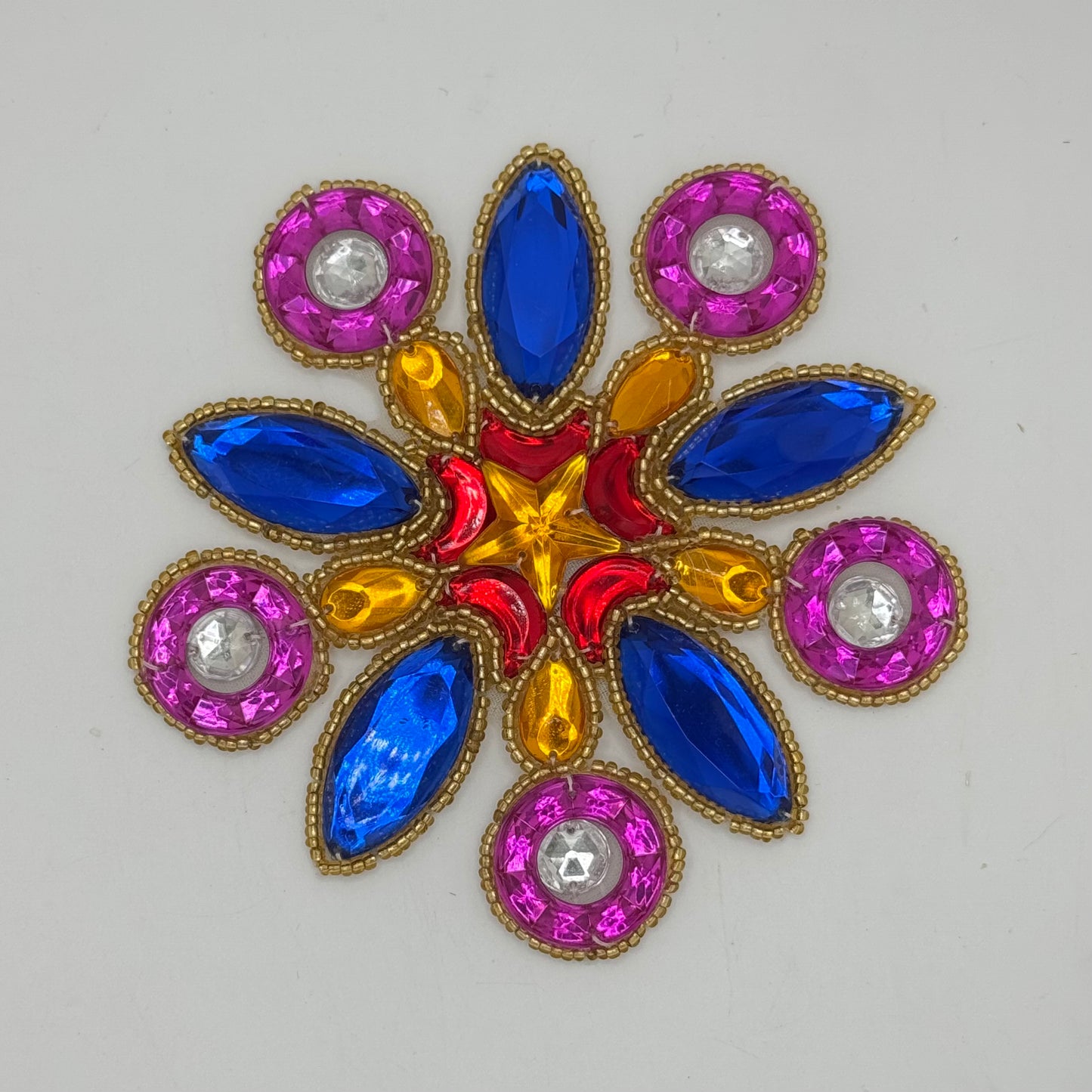 Designer Motif Appliqué with Choice of Black or Gold Beads and Multicolored Stones with a Gold Star Rhinestone in the Center 4.25"