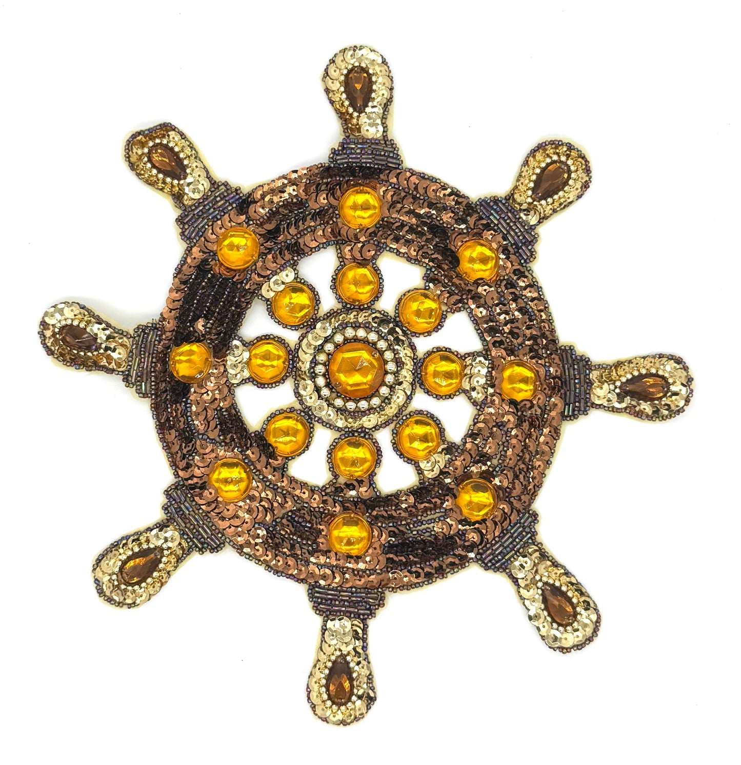 Ships Wheel - Bronze/Gold Sequins - Multicolored Beads - Rhinestones 10.5"