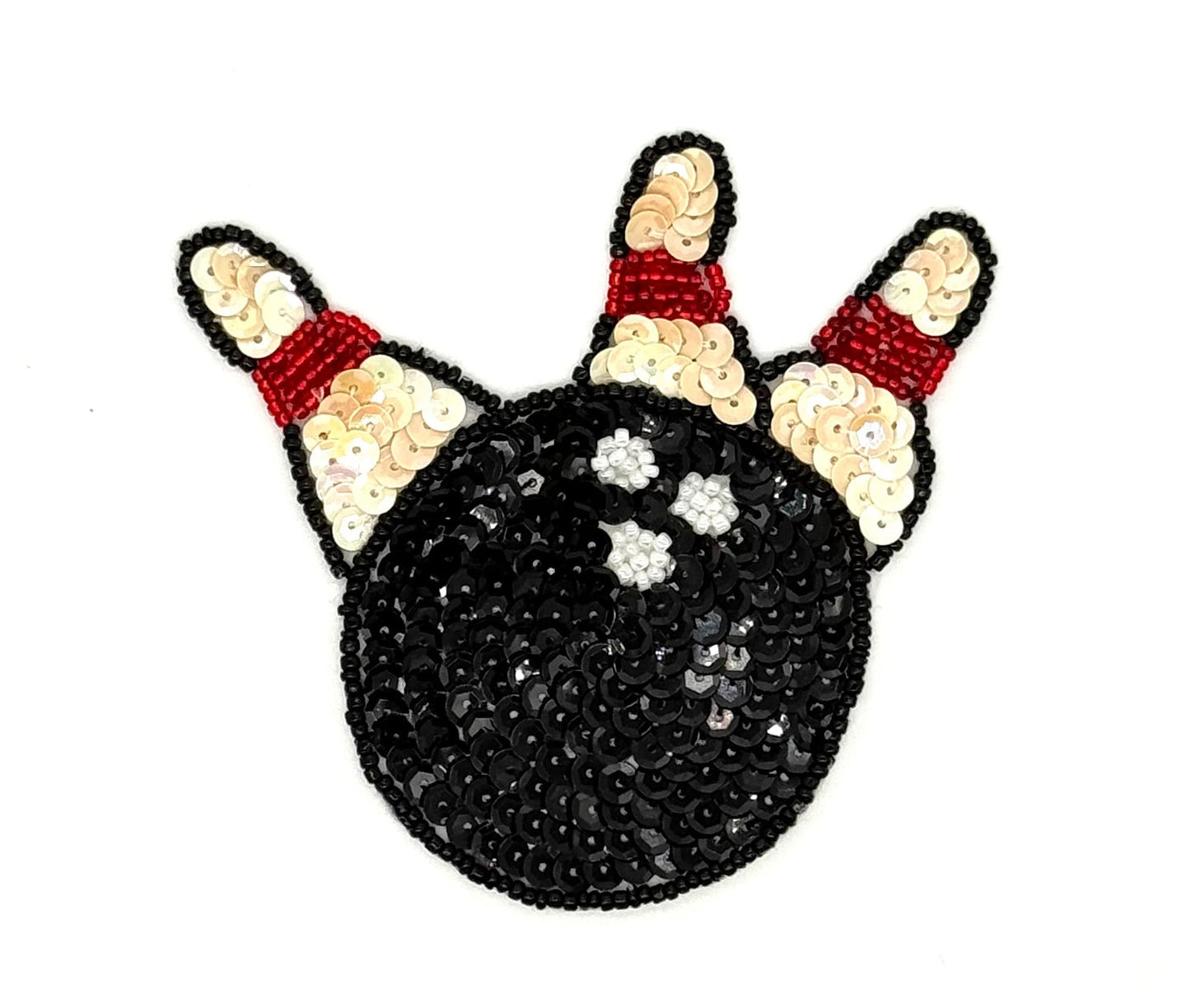Bowling Ball with Pins Appliqué - Sequins - Glass Beads 4" x 3.75"