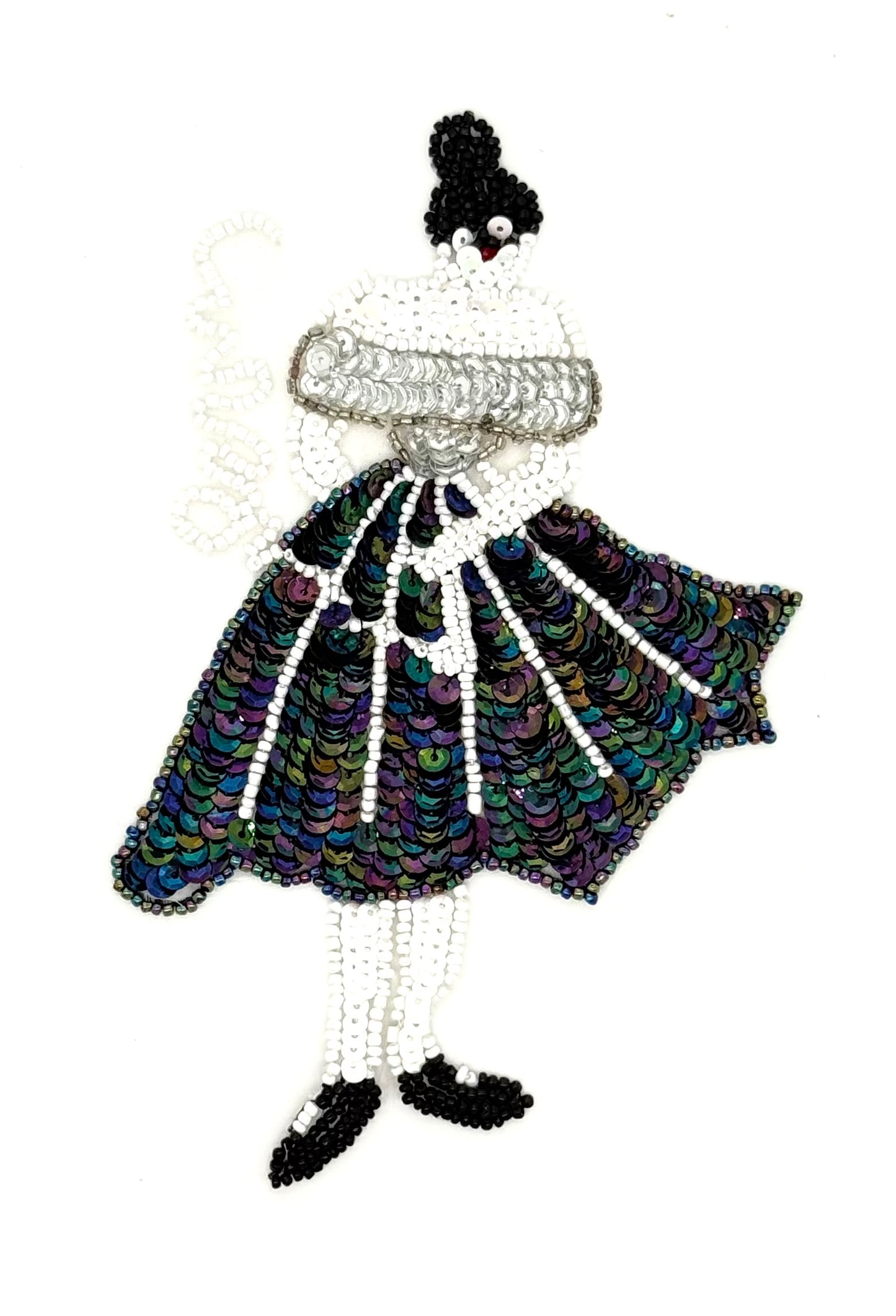 Dancer Appliqué - Female with Black Skirt and Silver Top - Sequins and Glass Beads 7" x 4"