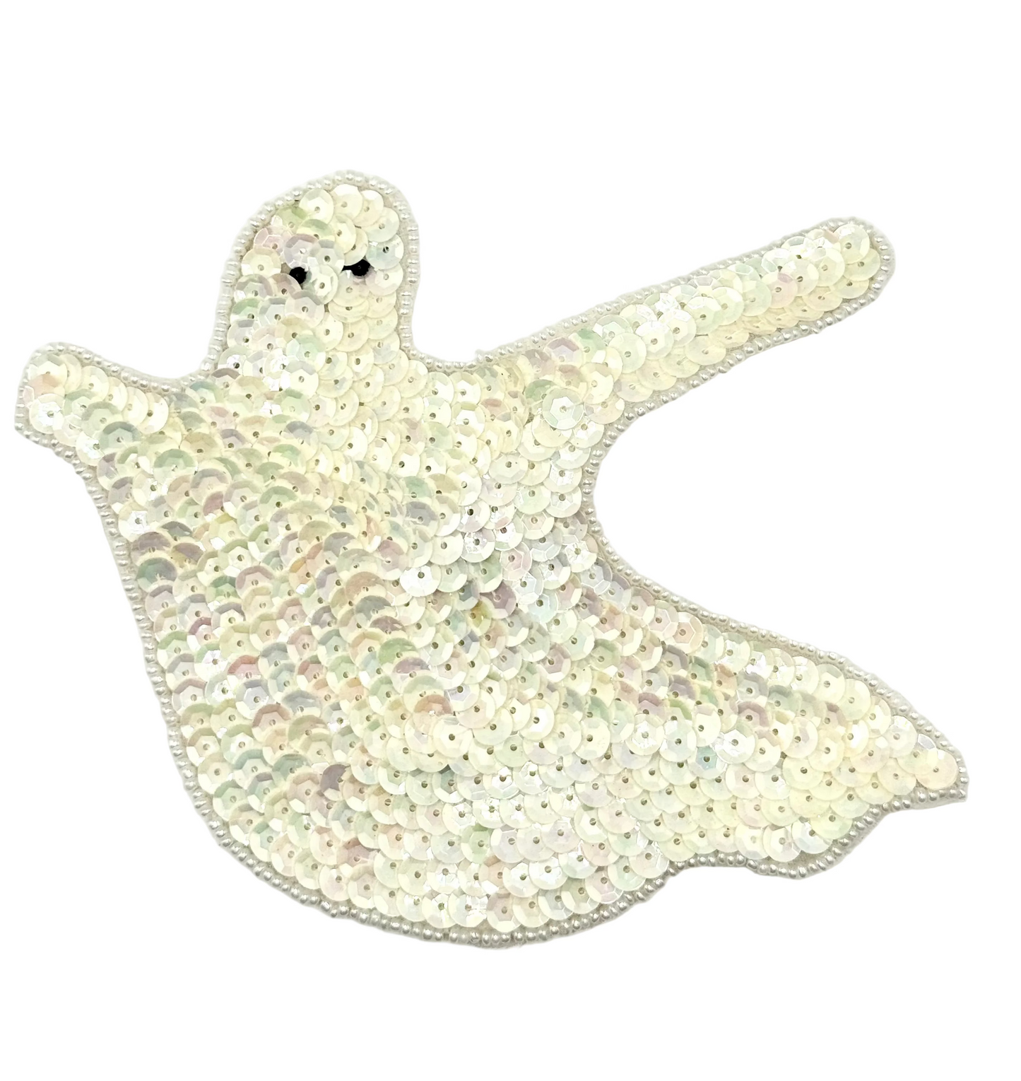 Sequined ghost shape on a white background