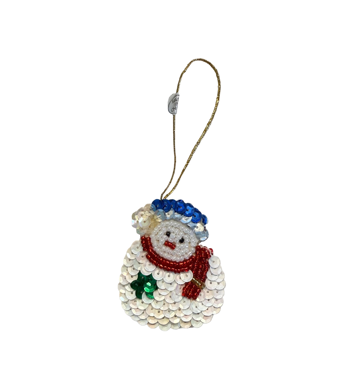 Snowman Sequin Christmas Tree Ornament, Beige or White, 2.25" x 2"