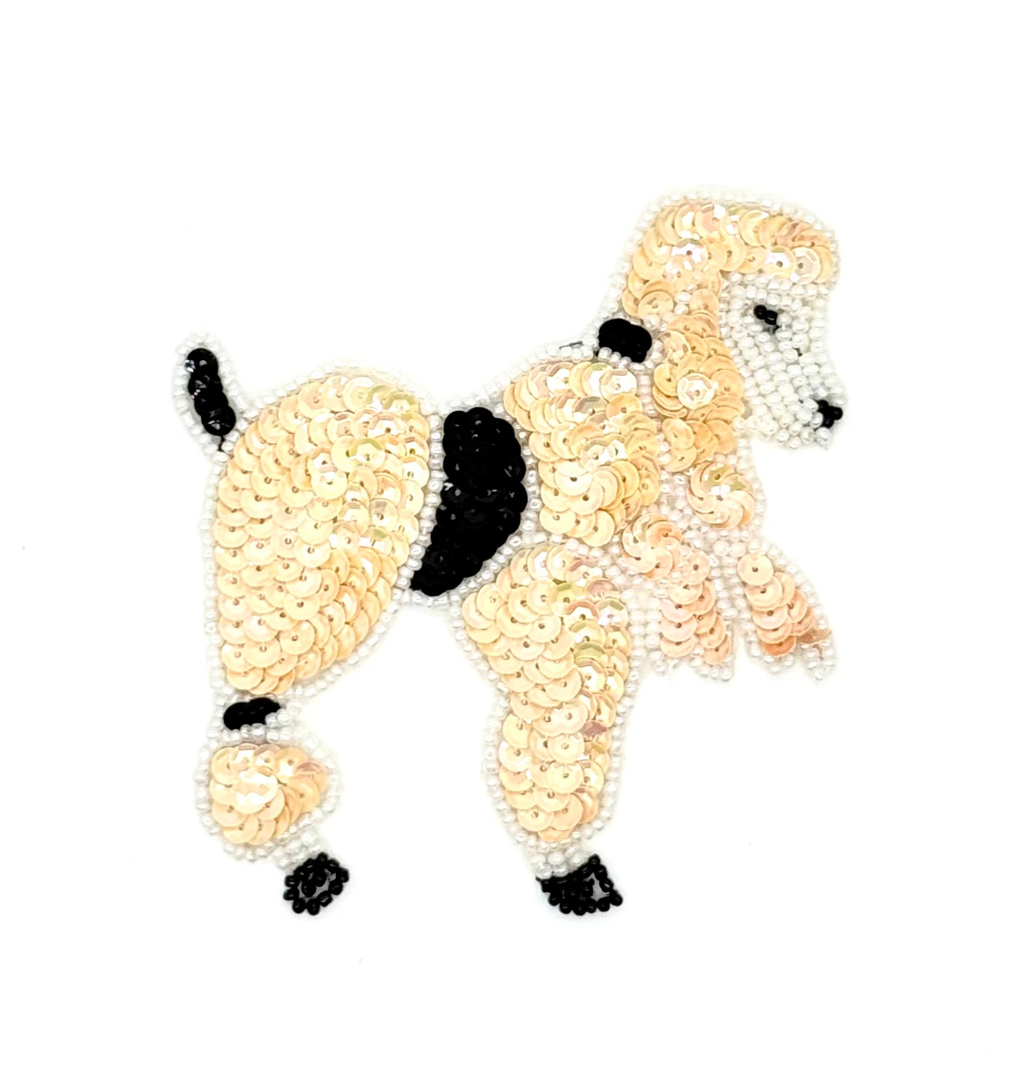 Poodle with Bow - Cream and Black Sequins Choice of Size: 7" x 6", 4.25” x 4” or 4” x 3.5”