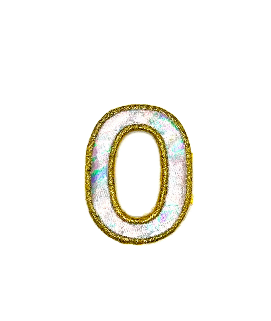 2” Letter O Appliqué - Embroidered - Iridescent Silver - Gold Trim