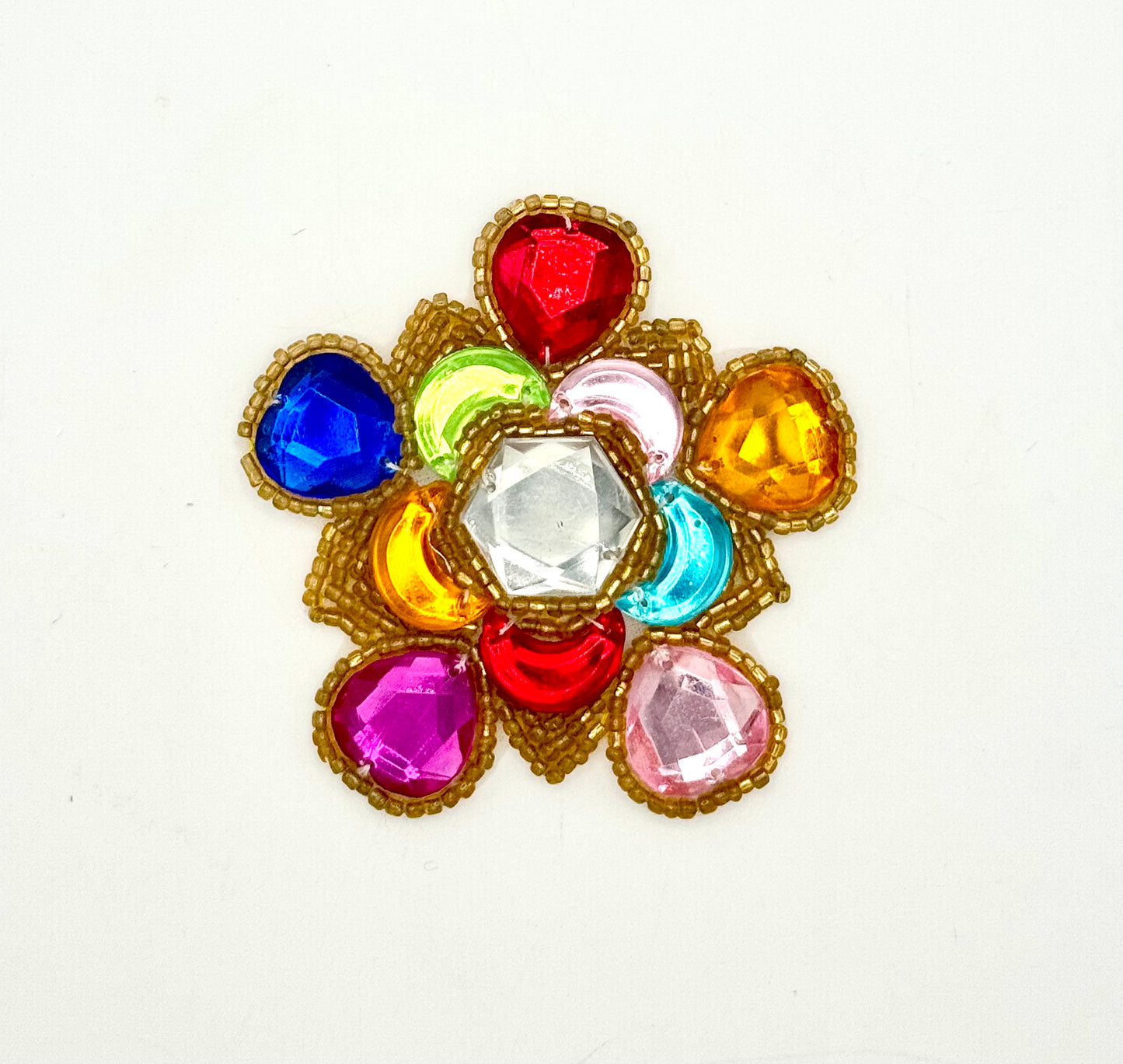Designer Motif with Multicolored Stones and Gold Beads with a Clear Center Stone 3"