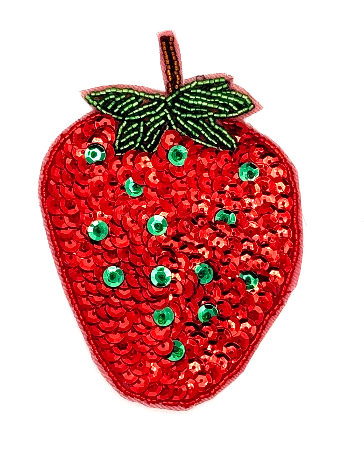 Strawberry Appliqué - Red/Green Sequins - Glass Beads 4.75" x 3.25"