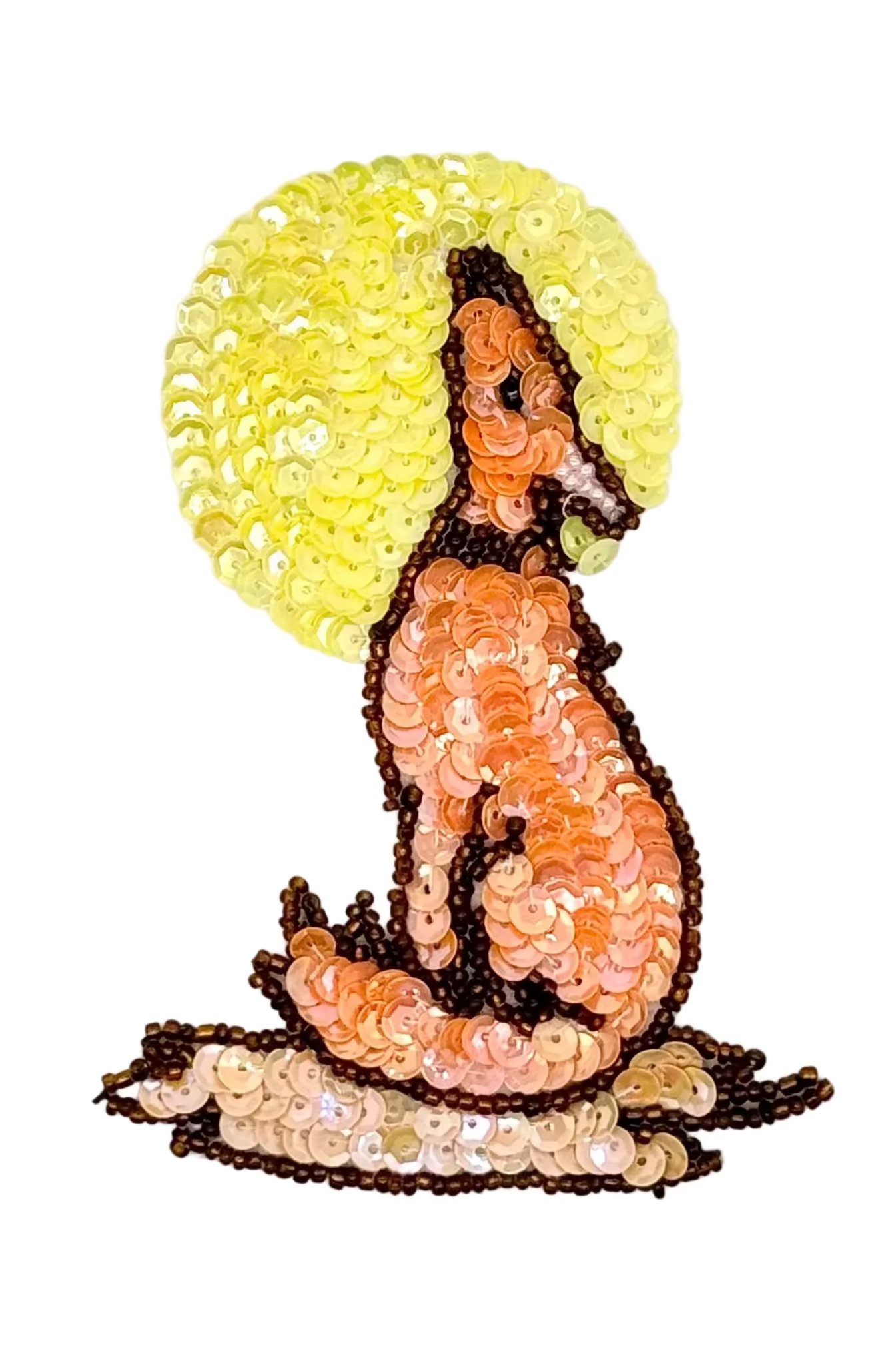 Howling Coyote - Peach/Yellow/Beige Sequins - Bronze Beads 4.5" x 3.5”