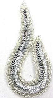 Designer Motif Swirl Pair or Singles with Silver Sequins and Beads 5" x 2.5"