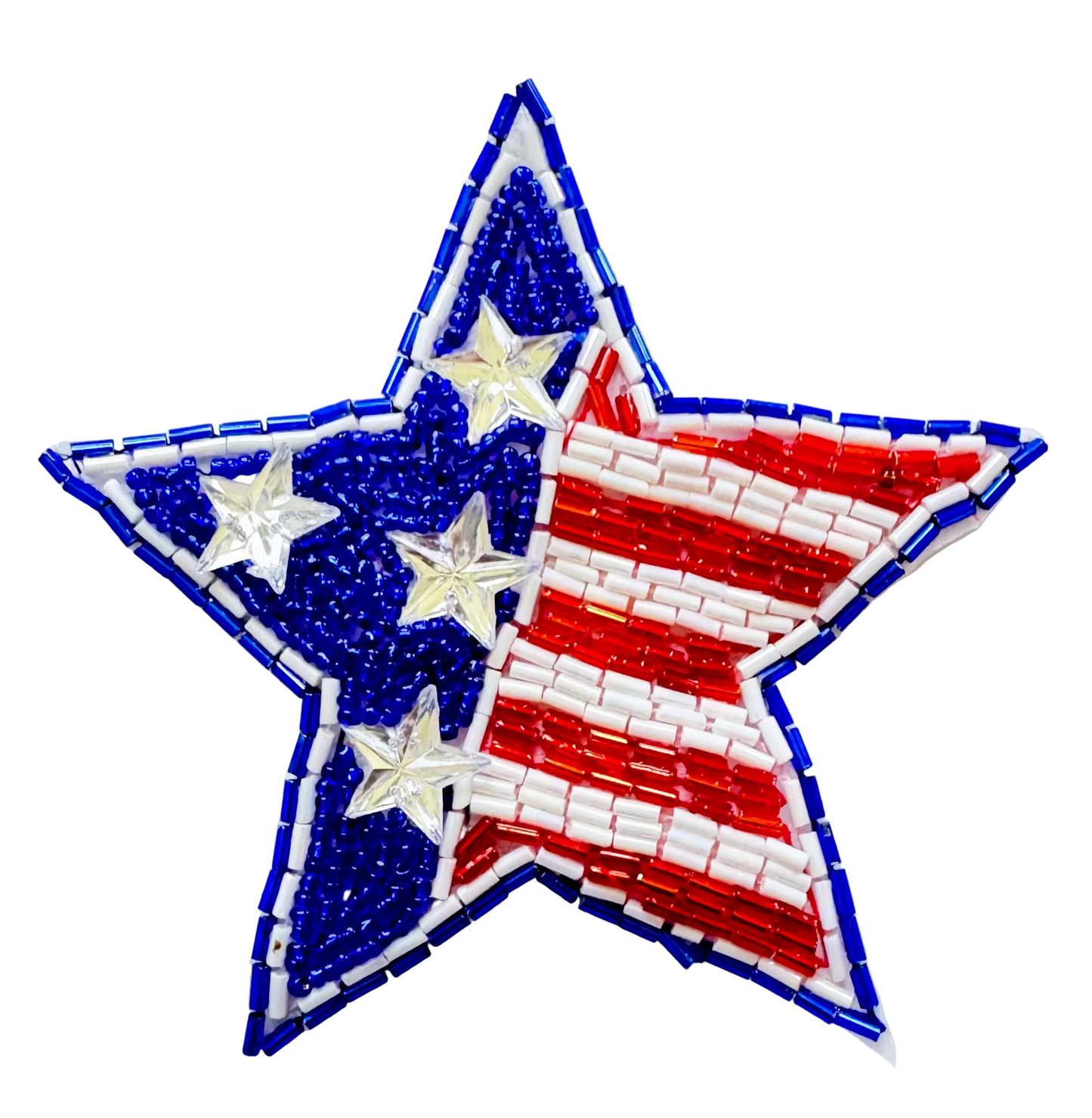 Handmade Star Appliqué - Red/White/Blue Glass Beads 4.5”