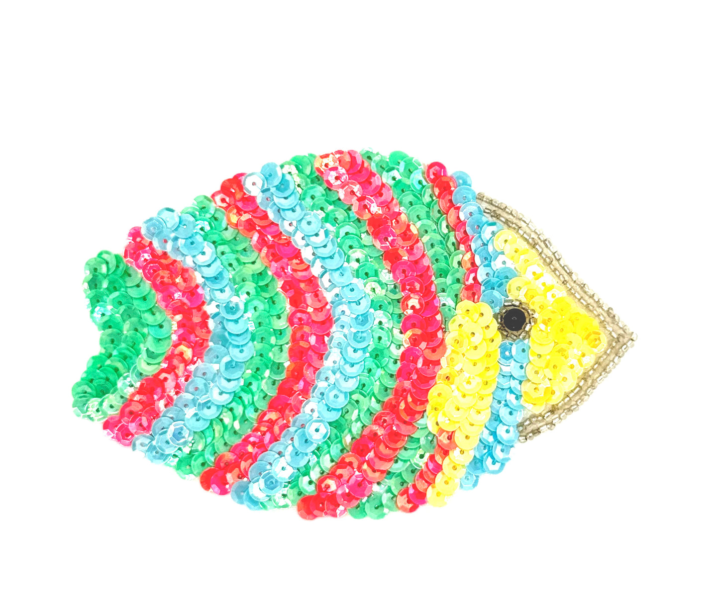 Fish Appliqué - Multicolored Sequins - Black Eye Bead 5” x 3”