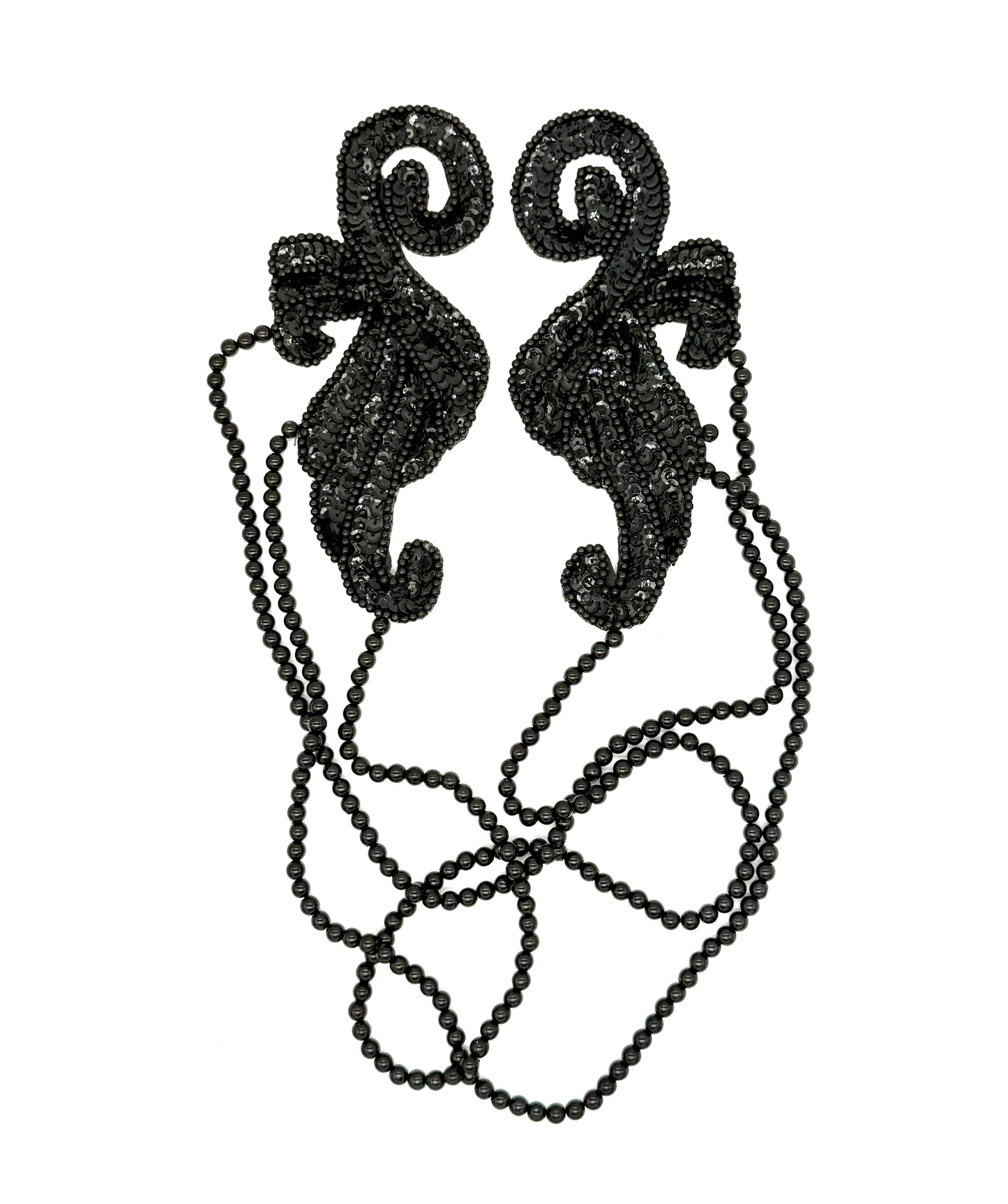 Par de charreteras de lentejuelas y abalorios negros de 20 pulgadas