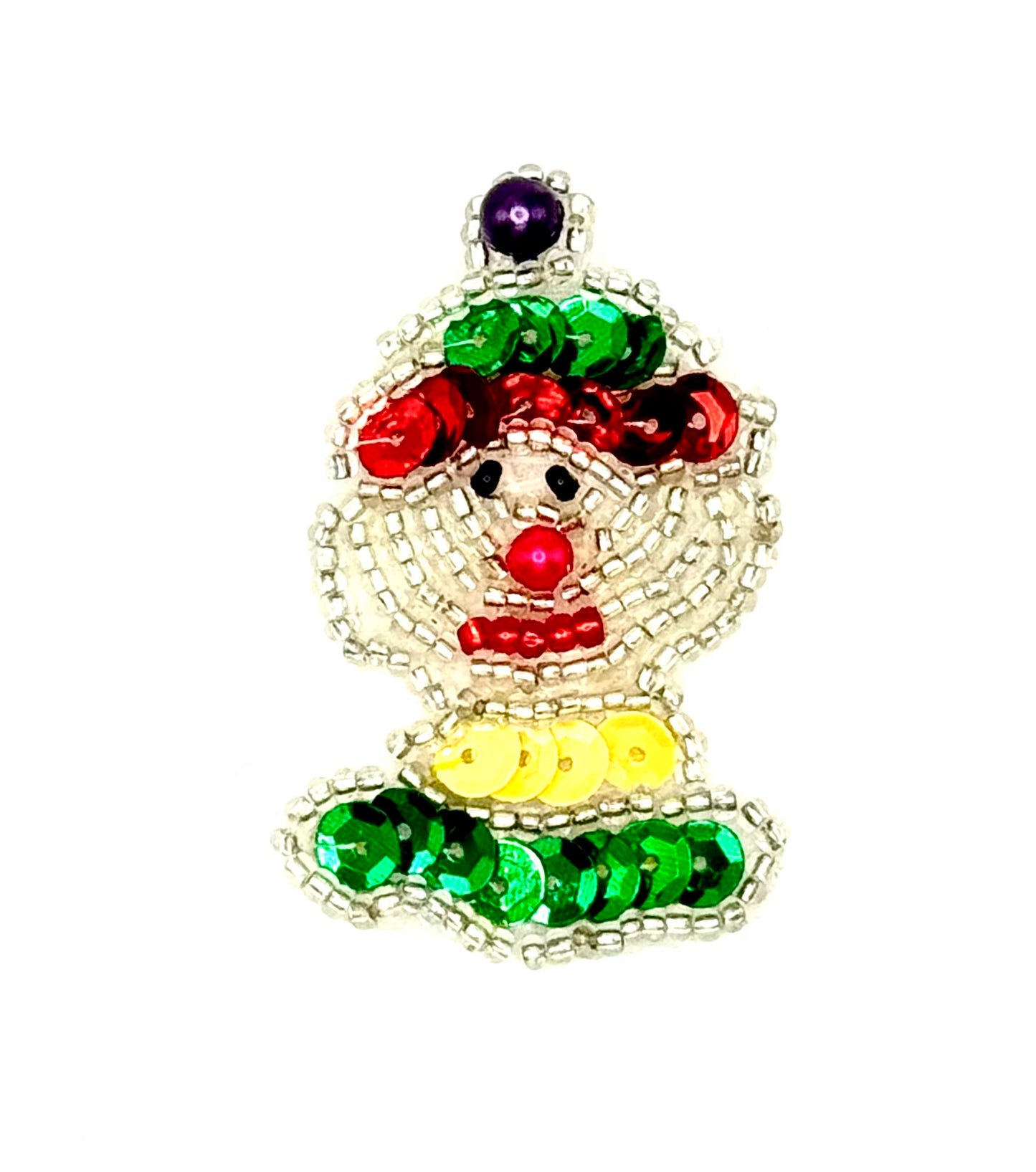 Beaded Clown Face with MultiColored Sequins and Beads - 1.75" x 1.25"