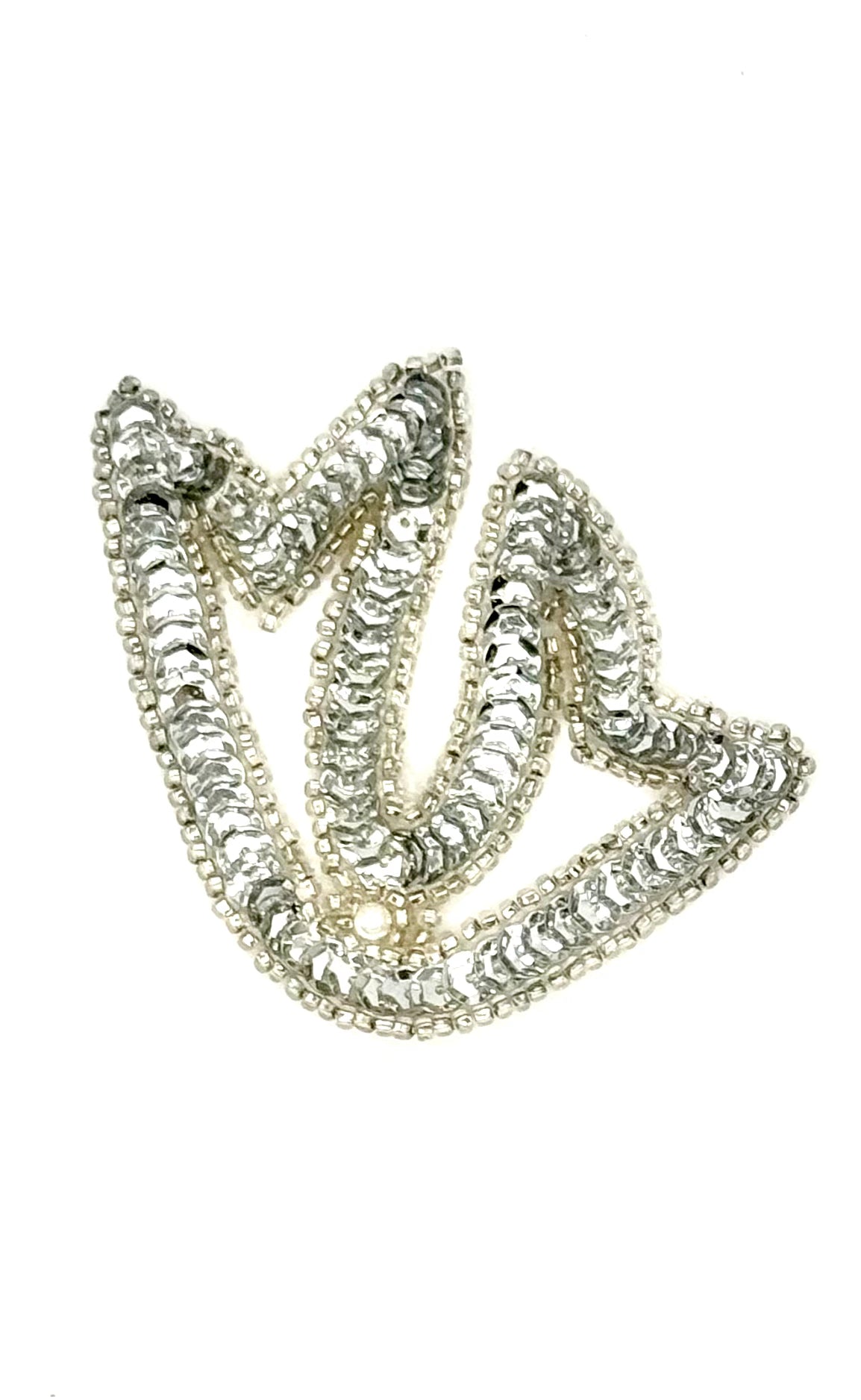 Designer Motif Pair or Singles with Silver Sequins and Beads and Pearl 3.5" x 3"