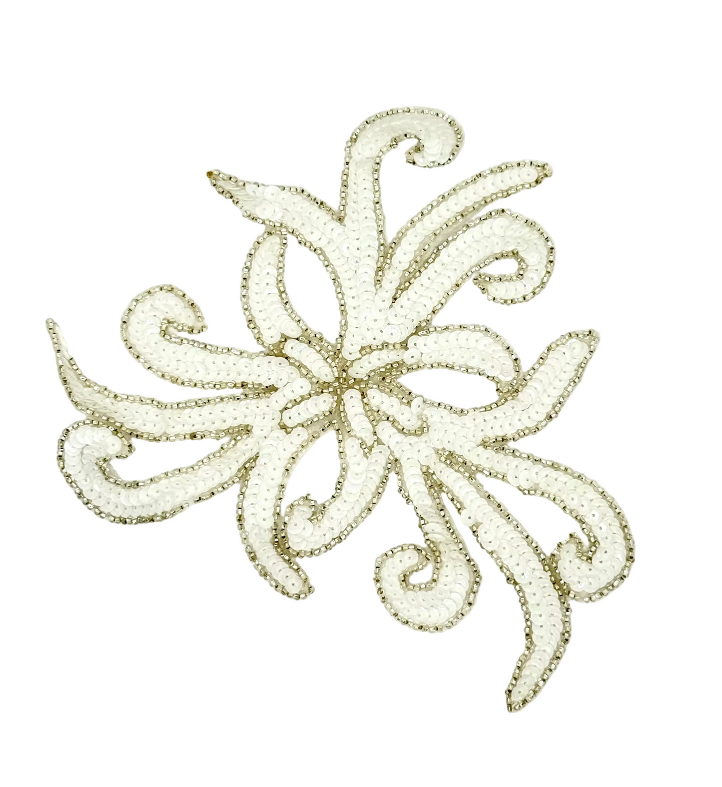 Designer Motif with White Sequins and Silver Beads 7.5”x &.5”