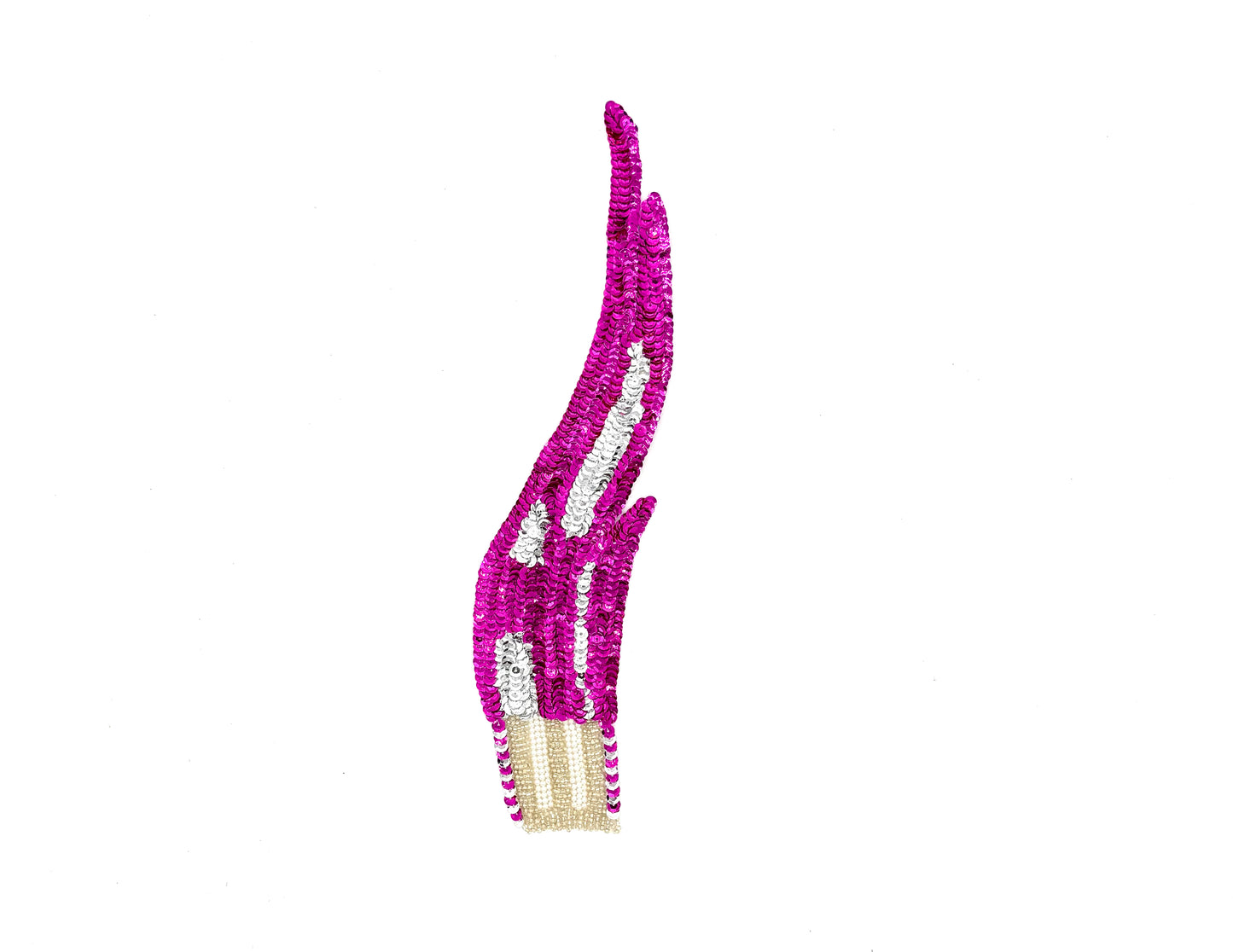 Flame Appliqué - Pair or Single - Fuchsia/Silver Sequins - Silver Glass Beads - Pearl Beads 12" x 3"