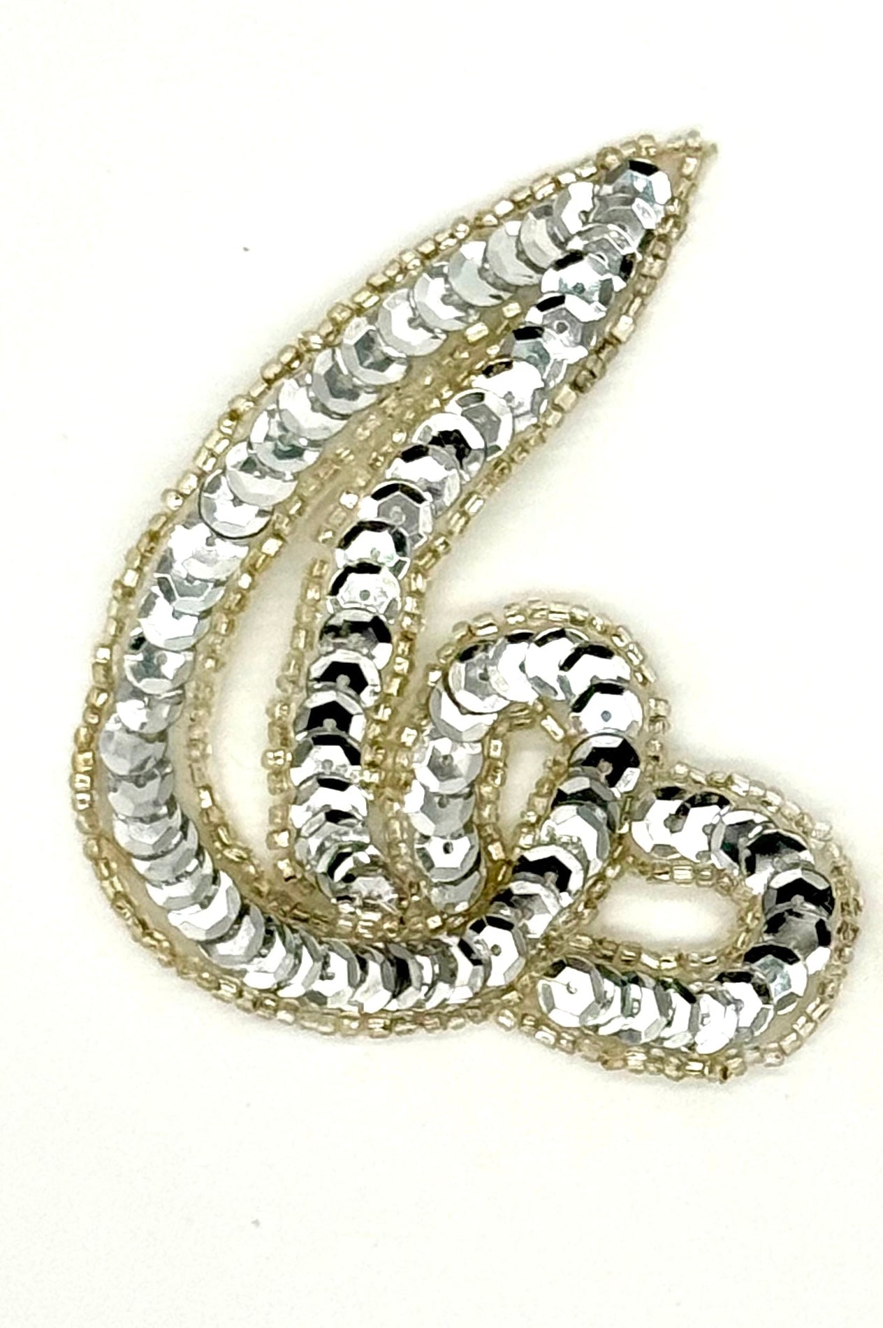 Designer Motif Swirl Pairs or Singles with Silver Sequins and Silver Beads 3.5”x 3”