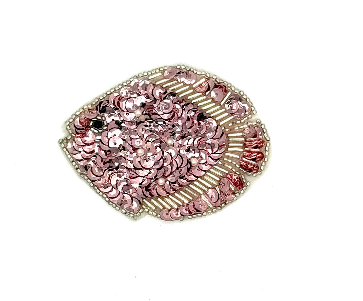 Fish Pair Appliqué - Pink Sequins - Silver Beads 3" X 2.5"