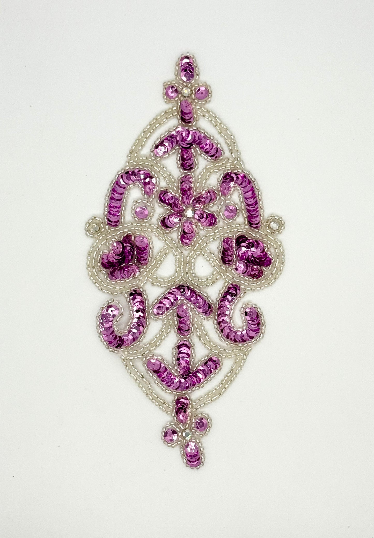 Designer Motif with Orchid Sequins and Silver Beads 8" x 4"