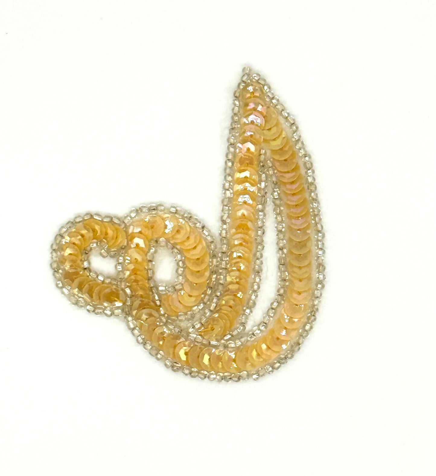 Designer Motif Swirl with Beige Sequins Silver Beads 3.5" x 3"