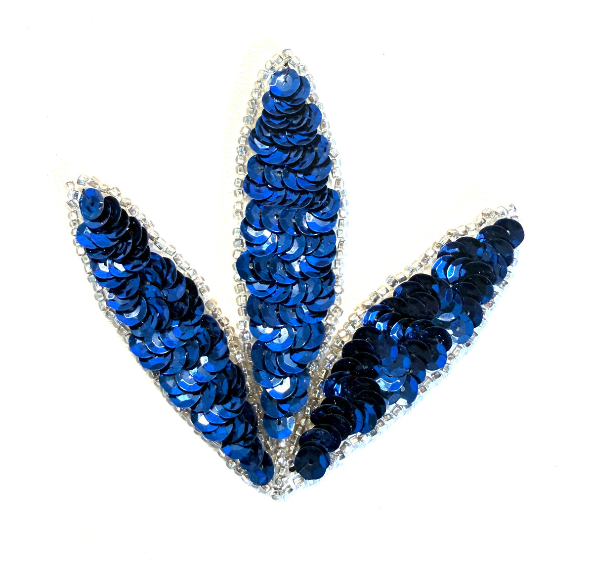 Blue Sequin Leaf Appliqué with Silver Glass Beads - 3" x 3"