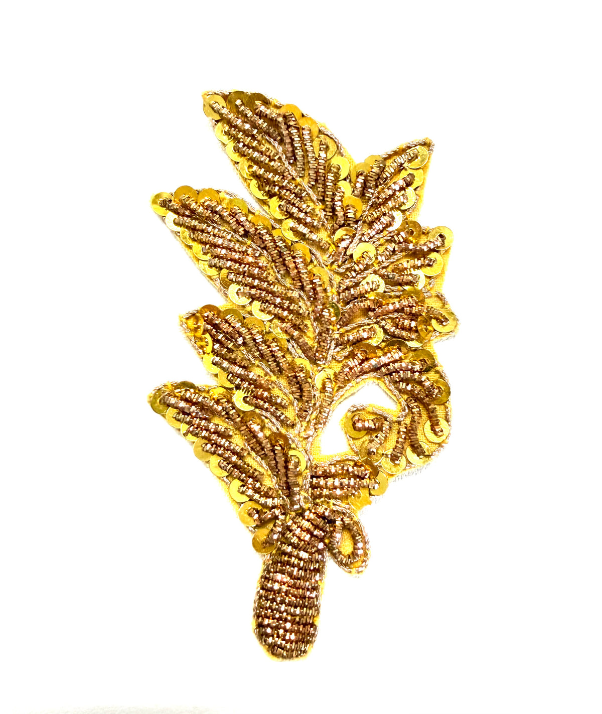 Leaf Pair or Single Appliqué - Metallic Gold Sequins - Gold Bullion Thread 3.5" x 2.25"
