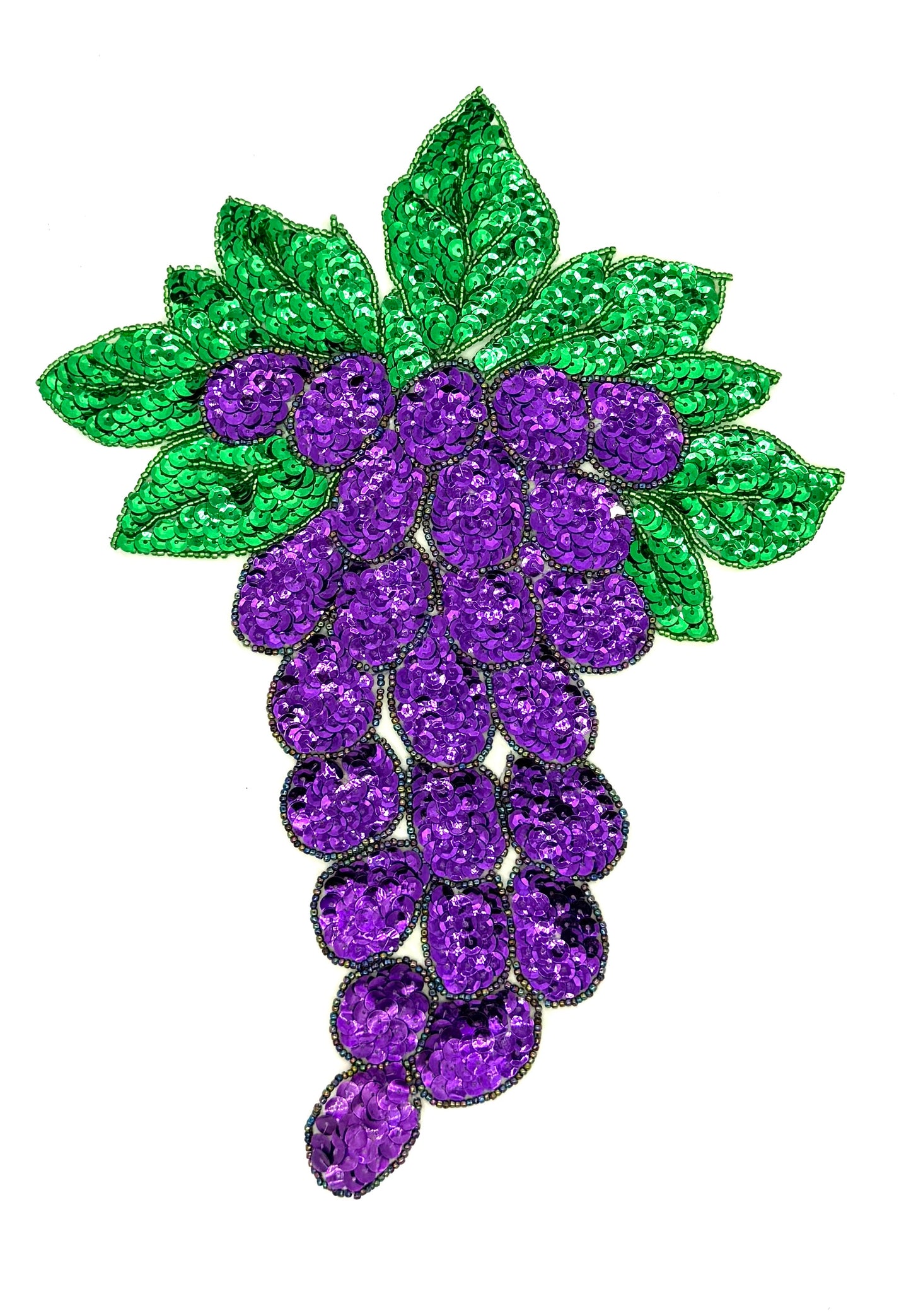 Grape Cluster Appliqué with Leaves Purple/Green Sequins - Glass Beads 12.5" x 9.5"
