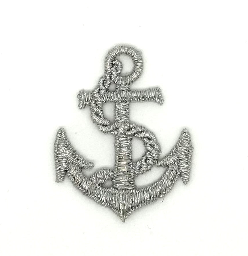 Anchor Embroidered Patch - Metallic Silver Thread 2" x 1.5"