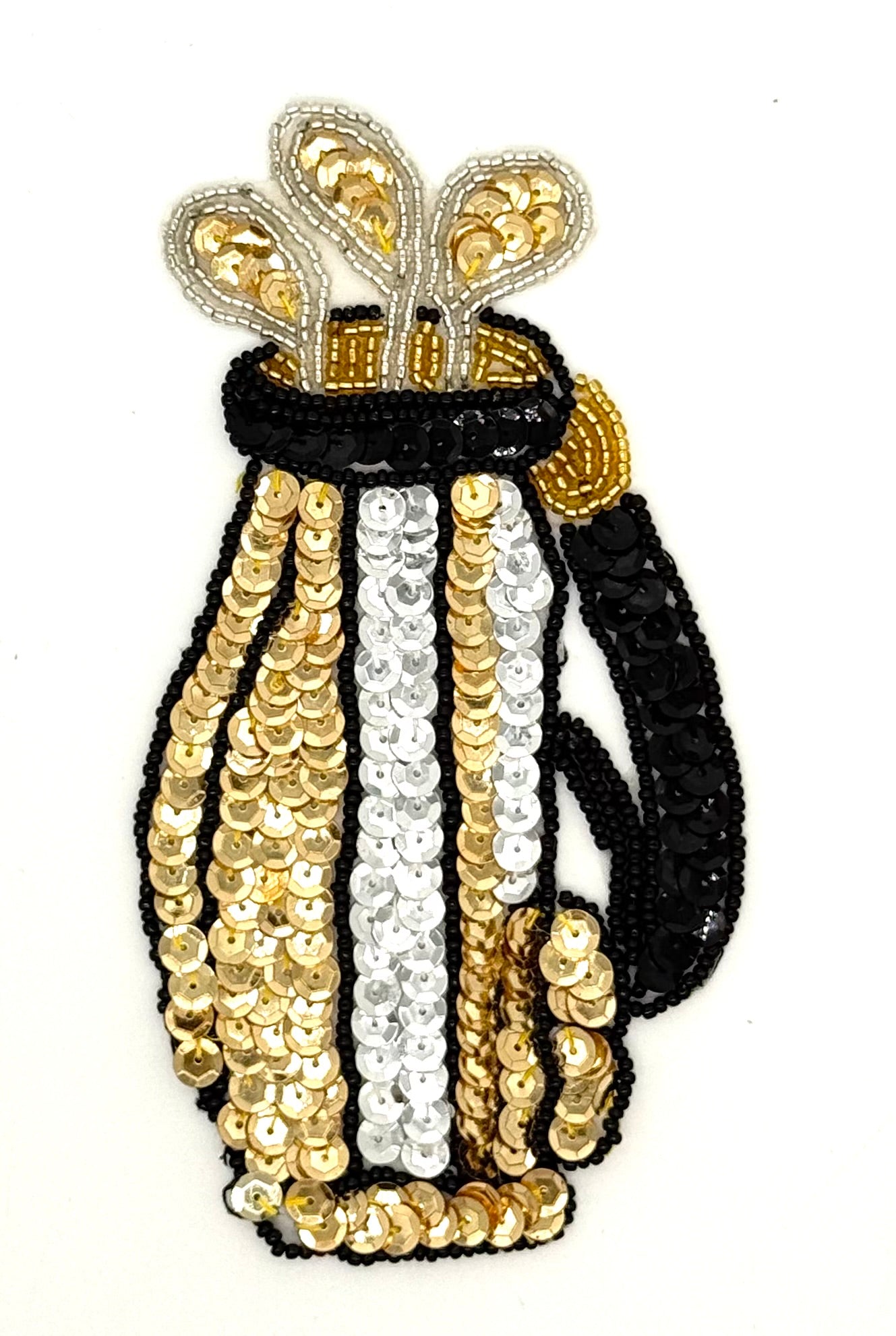Golf Bag Appliqué - Golf/Silver/Black Sequins - Glass Beads - Choice of two Colors 6.25" x 3.25"