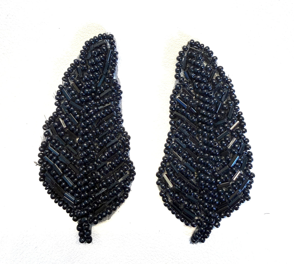 Black Beaded Leaf Appliqué Pair , 3" x 1.5"