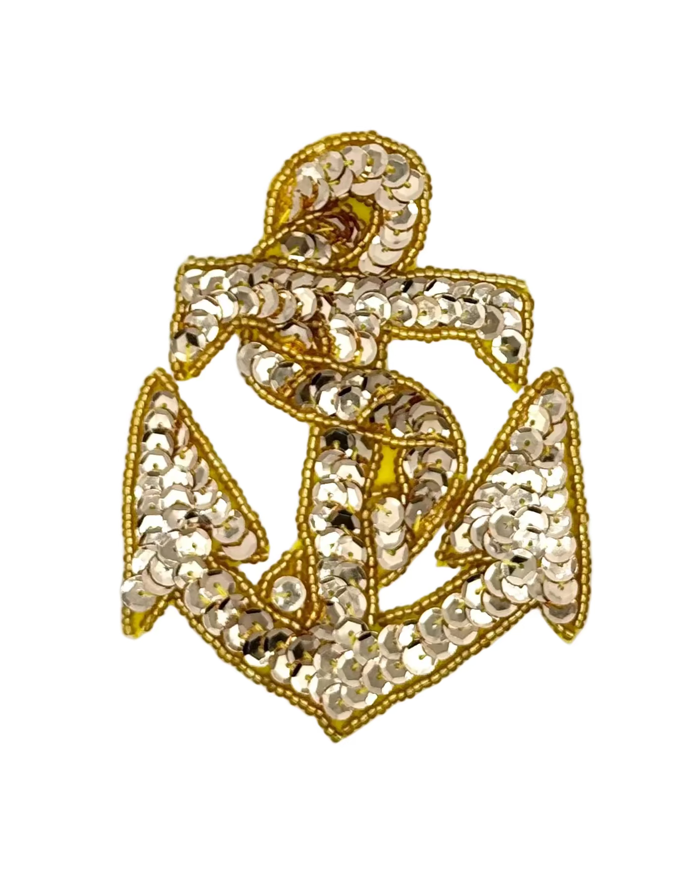 Decorative gold sequin and bead anchor on a white background