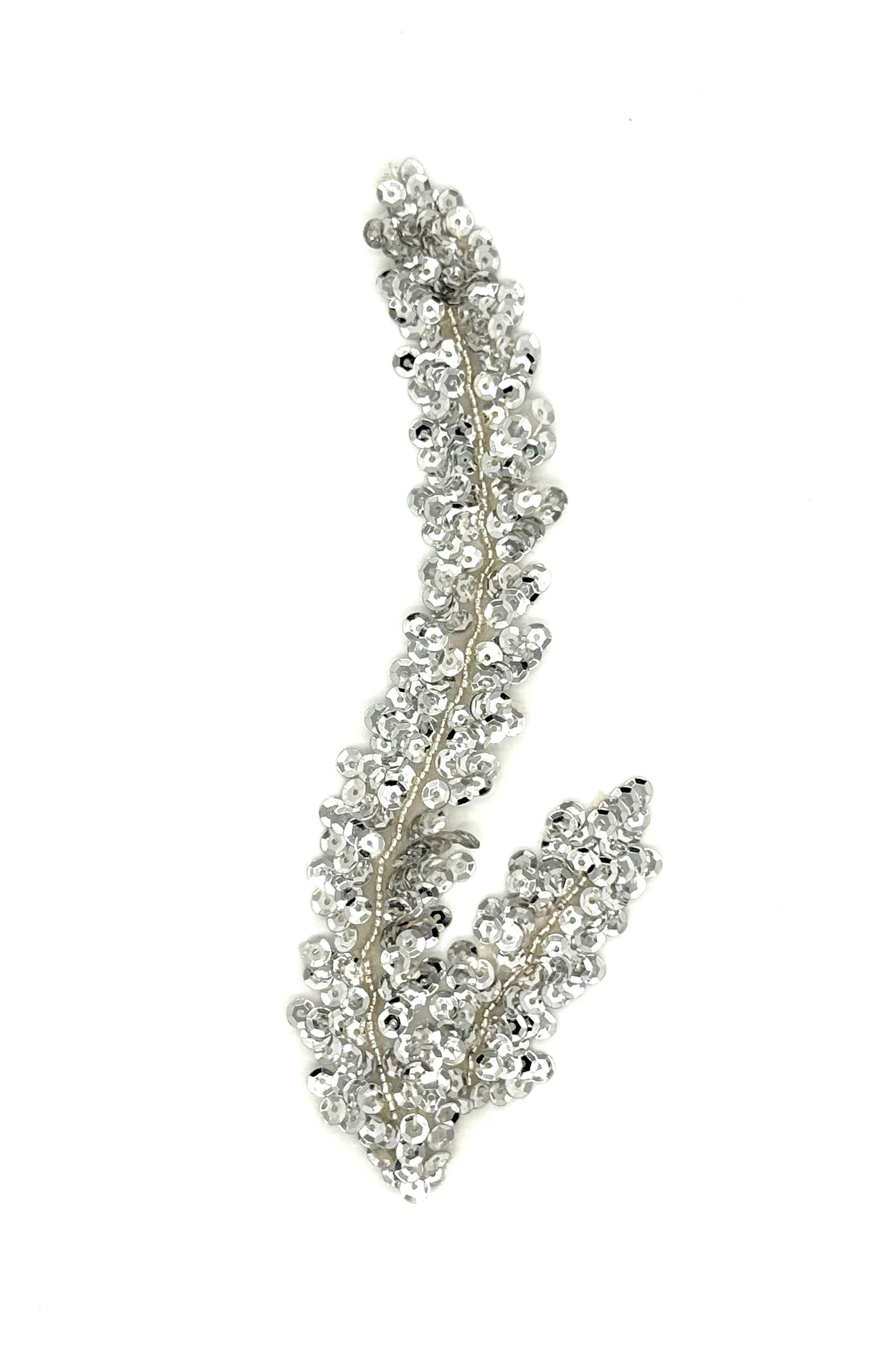 Seaweed Leaf Pair - Silver Sequins/Beads 7.5" x 2.5"